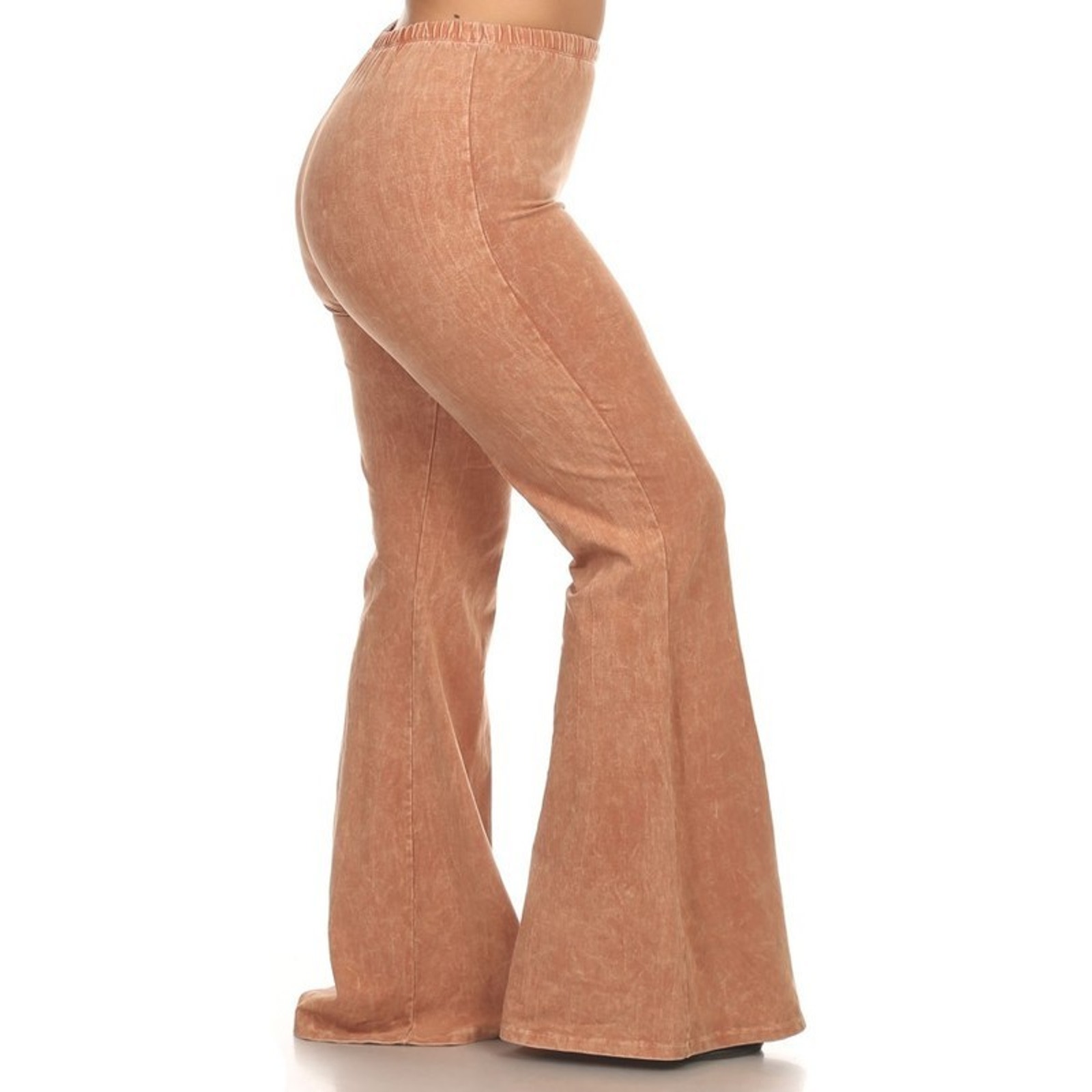 Chatoyant Plus Size Mineral Wash Bell Bottoms Camel 1xl